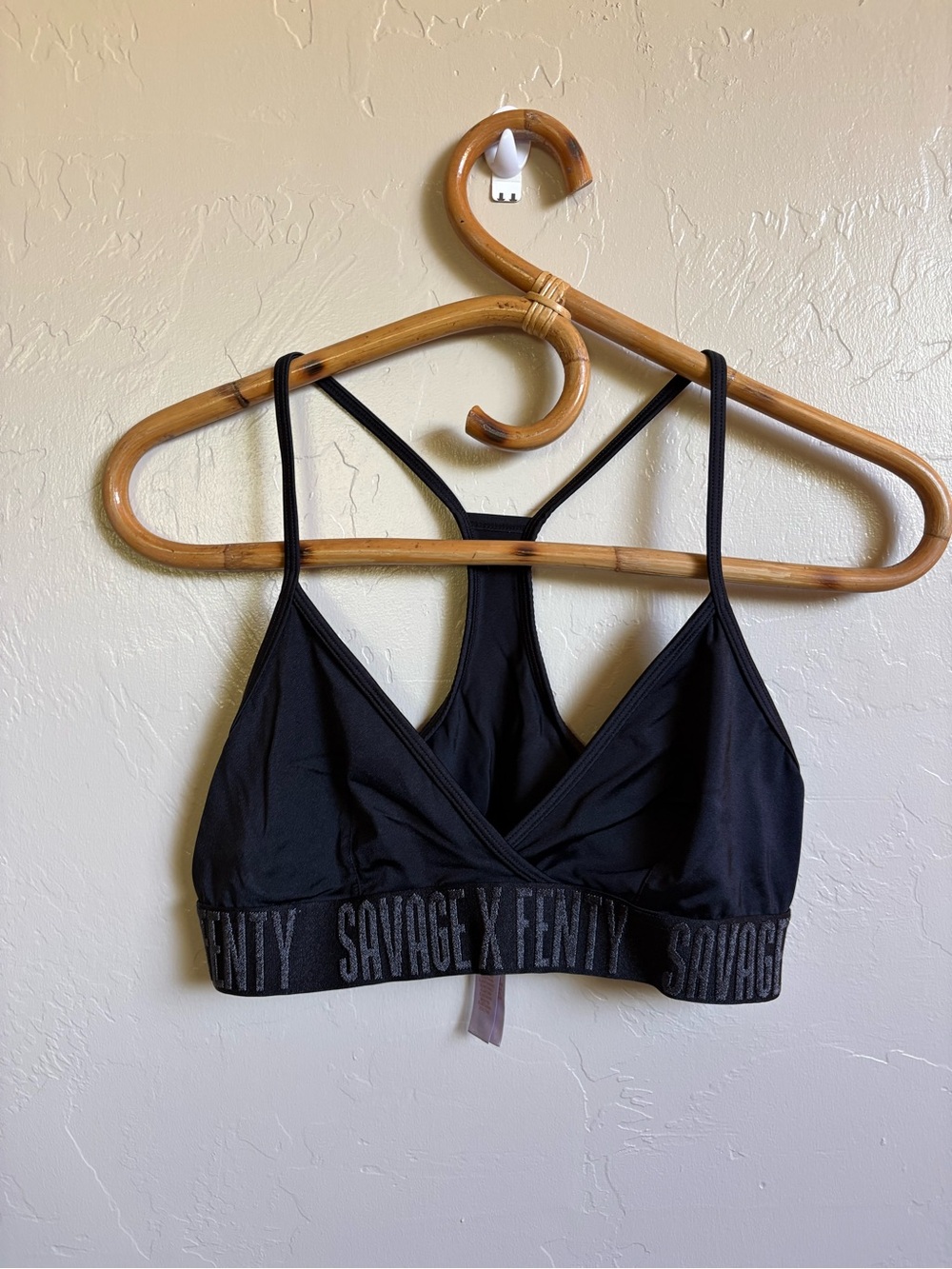Savage x Fenty Black Logo Band Bralette Size Medium Unlined No Padding